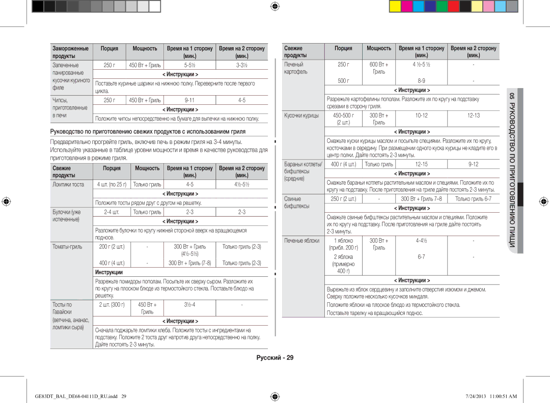 Samsung GE83DT-1/BAL manual Свежие Порция 