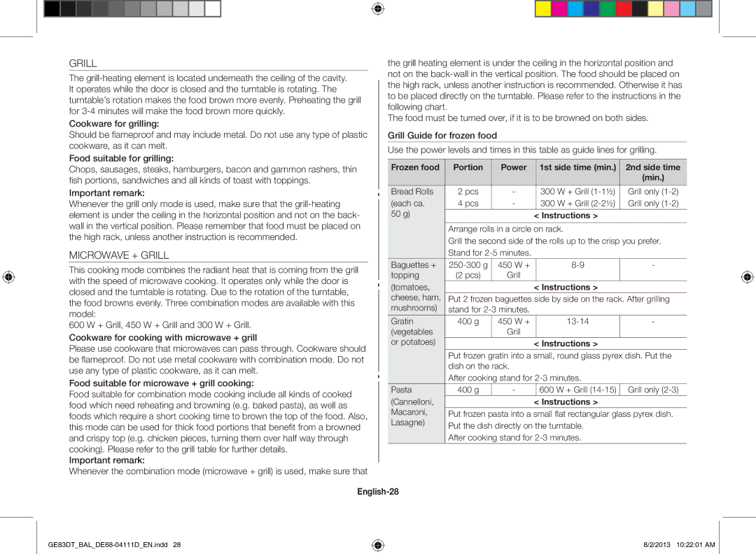 Samsung GE83DT-1/BAL manual Microwave + Grill, English-28 