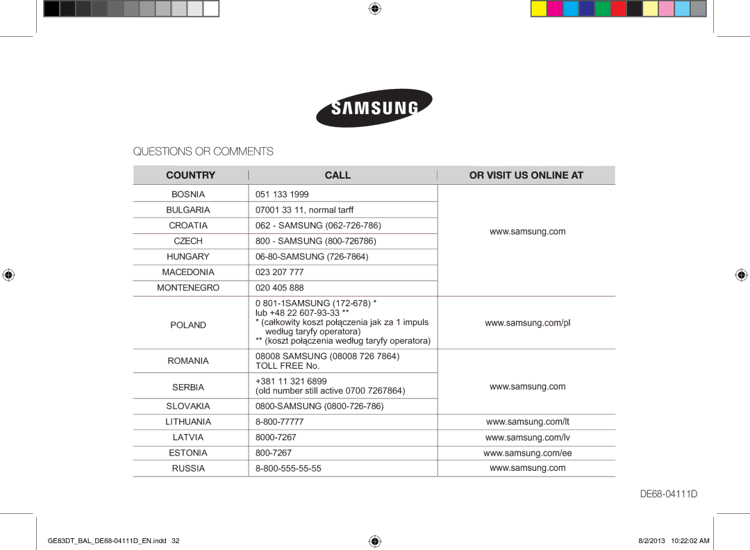 Samsung GE83DT-1/BAL manual DE68-04111D 