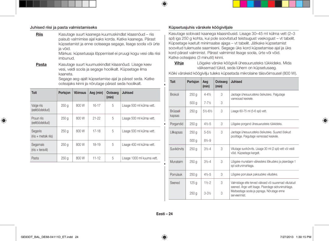 Samsung GE83DT-1/BAL manual Riis, Pasta 