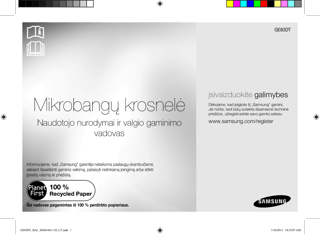 Samsung GE83DT-1/BAL manual Mikrobangų krosnelė 