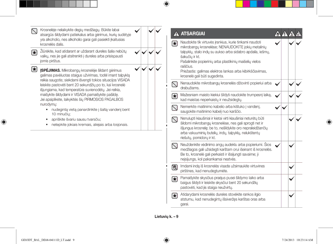 Samsung GE83DT-1/BAL manual Atsargiai, Jei apsiplikėte, laikykitės šių Pirmosios Pagalbos nurodymų 