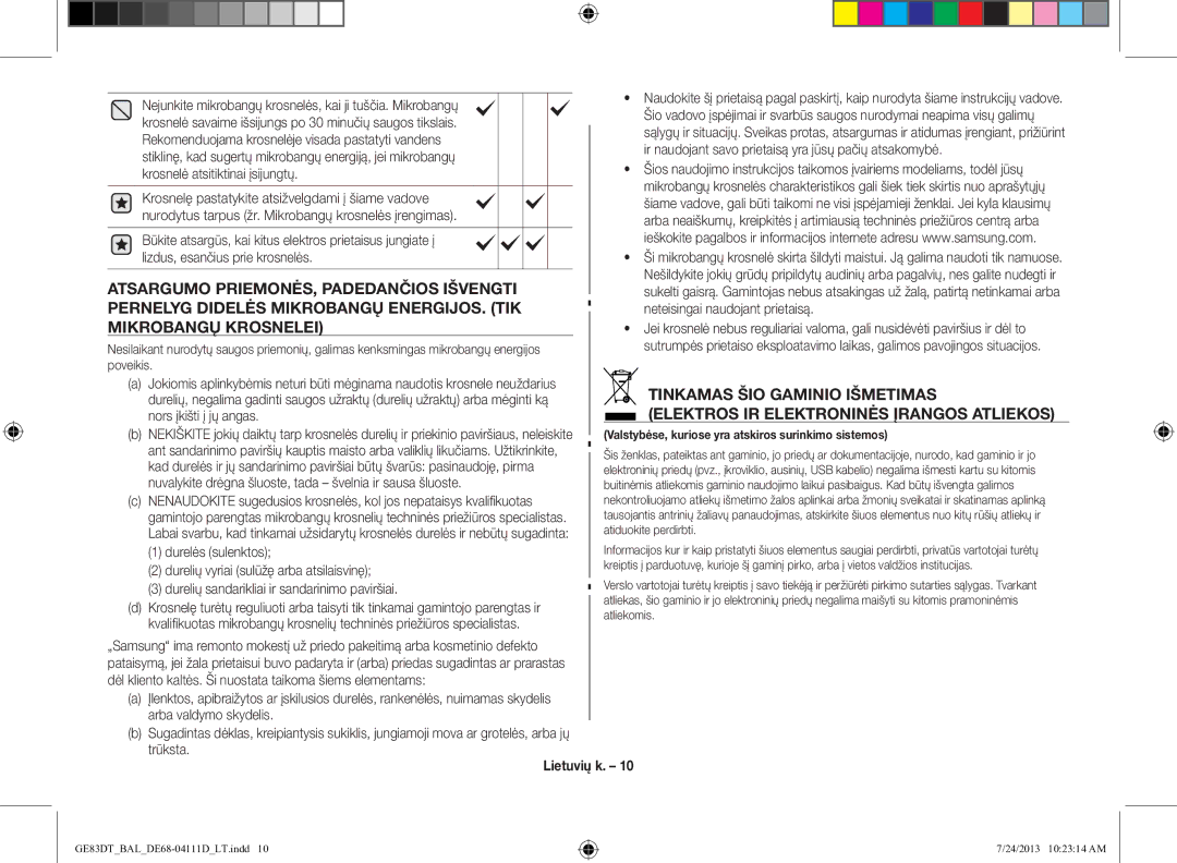 Samsung GE83DT-1/BAL Krosnelę pastatykite atsižvelgdami į šiame vadove, Neteisingai naudojant prietaisą, Durelės sulenktos 