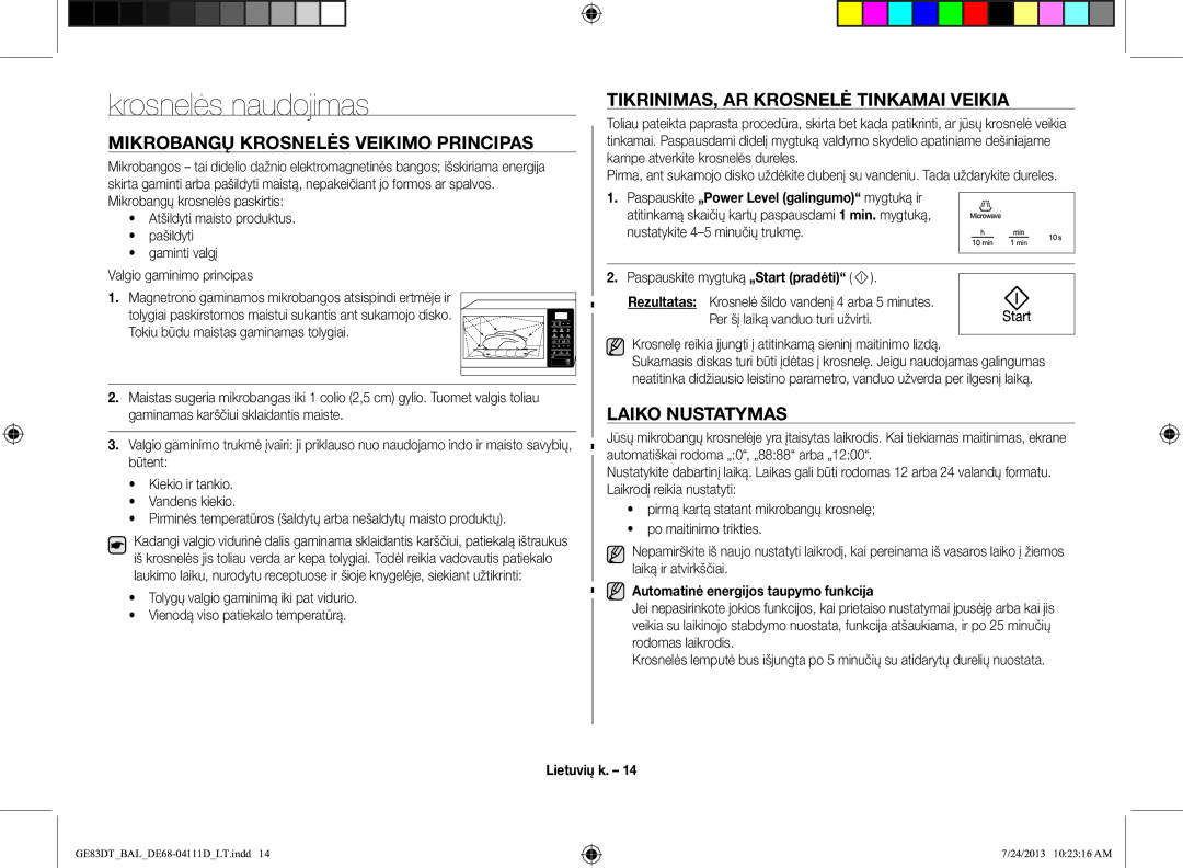 Samsung GE83DT-1/BAL Krosnelės naudojimas, Mikrobangų Krosnelės Veikimo Principas, TIKRINIMAS, AR Krosnelė Tinkamai Veikia 