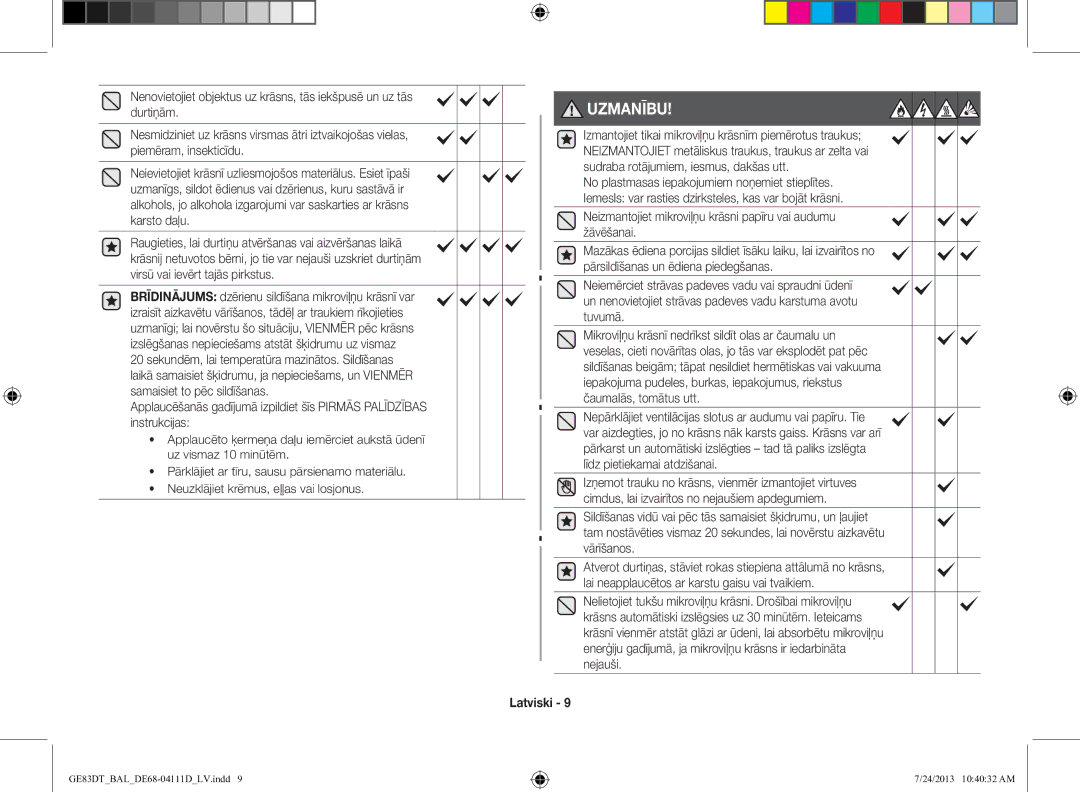 Samsung GE83DT-1/BAL manual Uzmanību, Neizmantojiet mikroviļņu krāsni papīru vai audumu žāvēšanai 