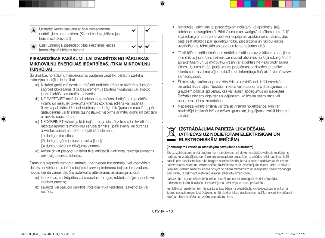 Samsung GE83DT-1/BAL manual Piemērojams valstīs ar atsevišķām savākšanas sistēmām 