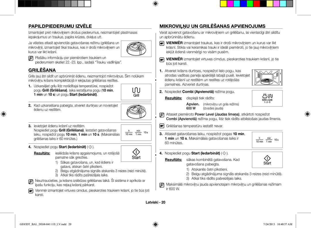 Samsung GE83DT-1/BAL manual Papildpiederumu Izvēle, Mikroviļņu UN Grilēšanas Apvienojums 