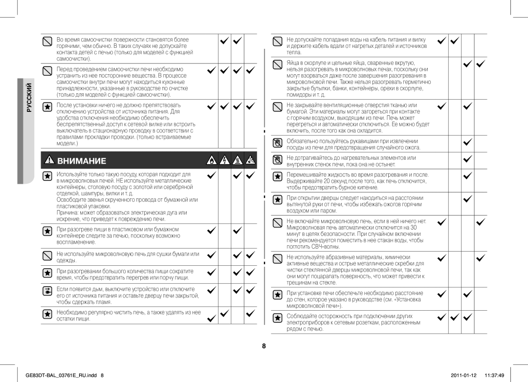 Samsung GE83DT/BAL manual Используйте только такую посуду, которая подходит для, Включить, после того как она охладится 