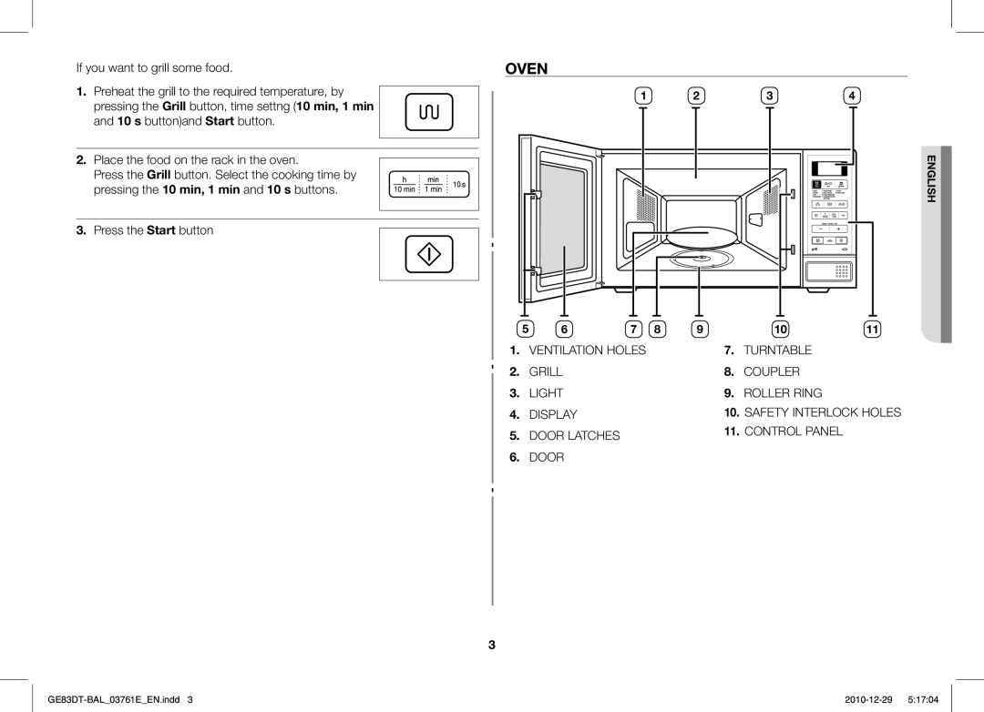 Samsung GE83DT/BAL manual Oven, If you want to grill some food 