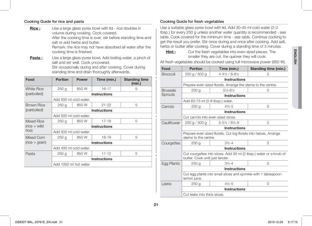 Samsung GE83DT/BAL manual Broccoli 