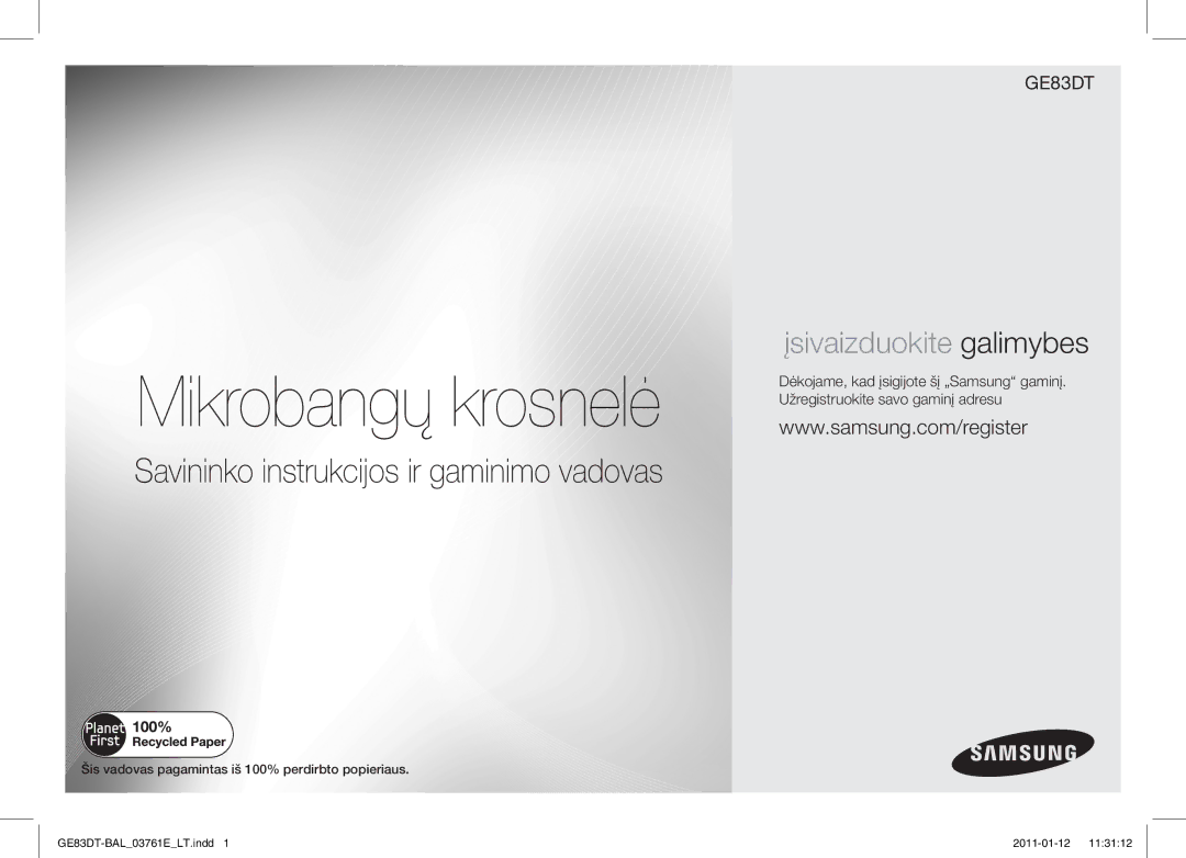 Samsung GE83DT/BAL manual Mikrobangų krosnelė 