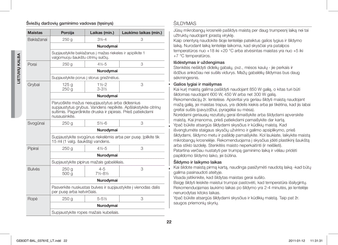 Samsung GE83DT/BAL manual Šildymas 