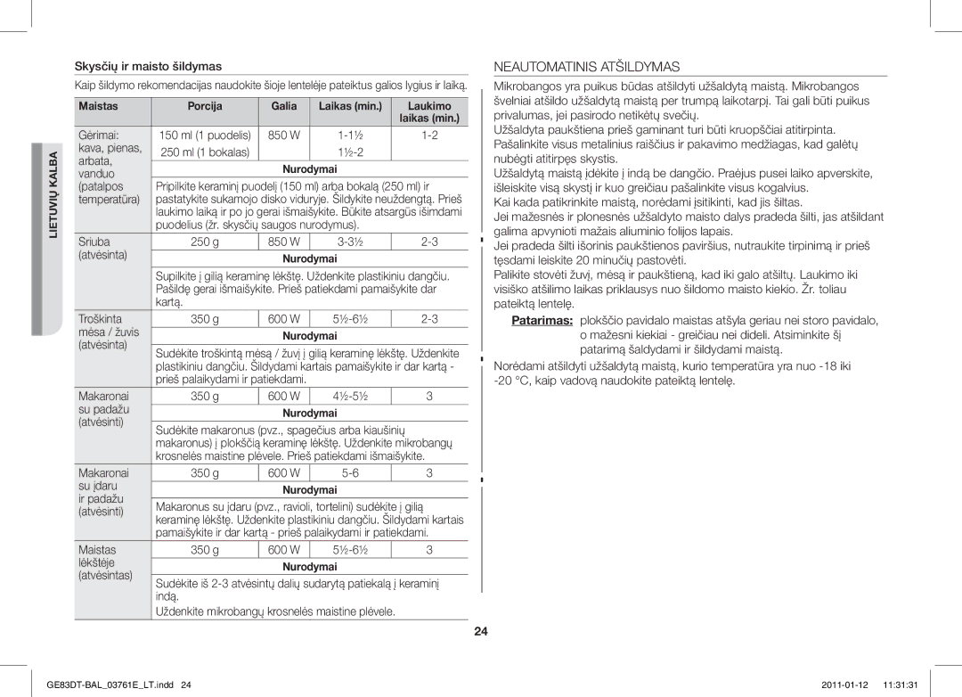 Samsung GE83DT/BAL manual Neautomatinis Atšildymas 