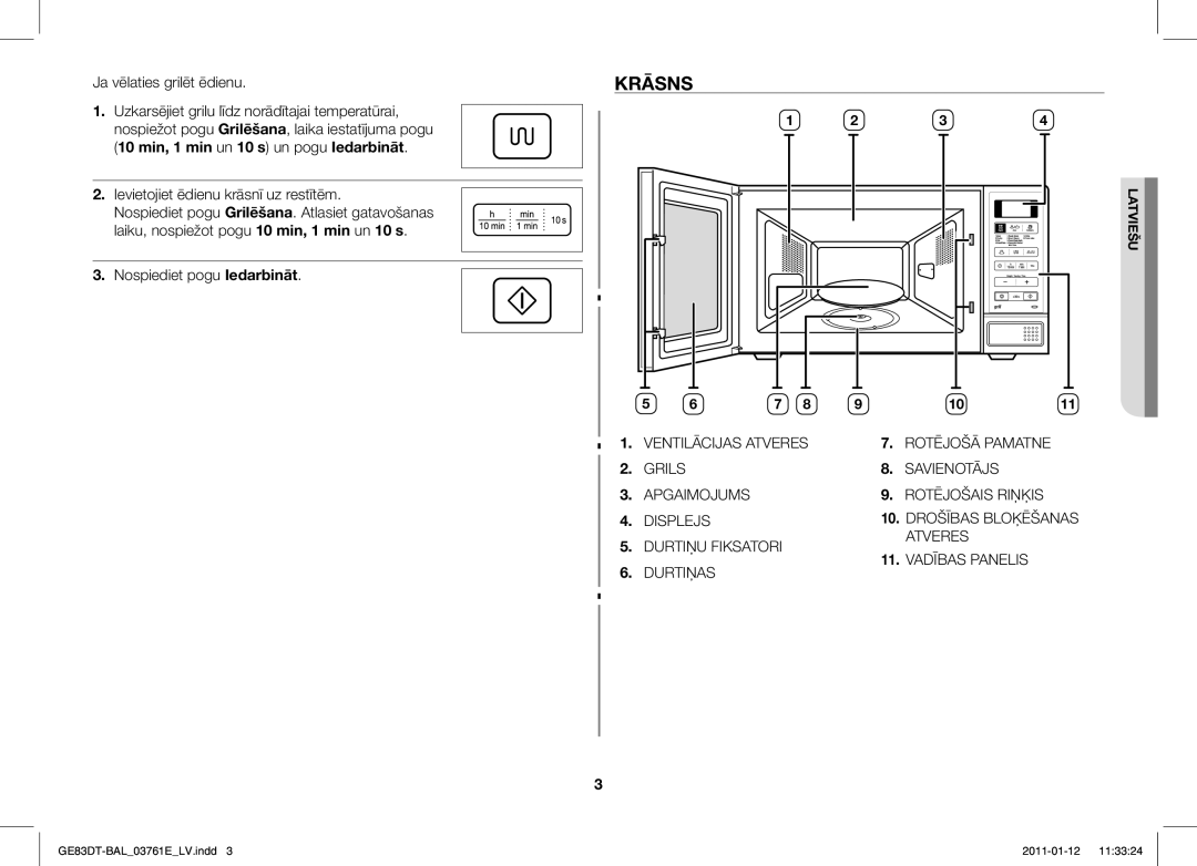 Samsung GE83DT/BAL manual Krāsns, Ja vēlaties grilēt ēdienu, Ievietojiet ēdienu krāsnī uz restītēm 