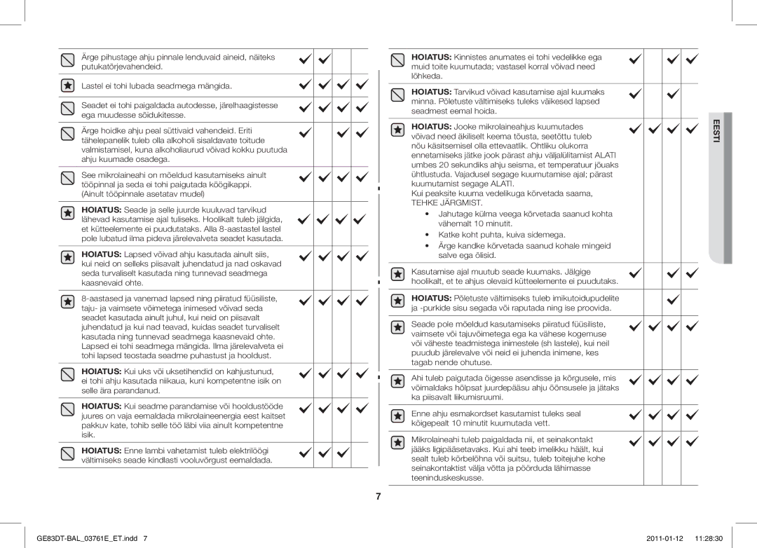 Samsung GE83DT/BAL manual Tehke Järgmist 