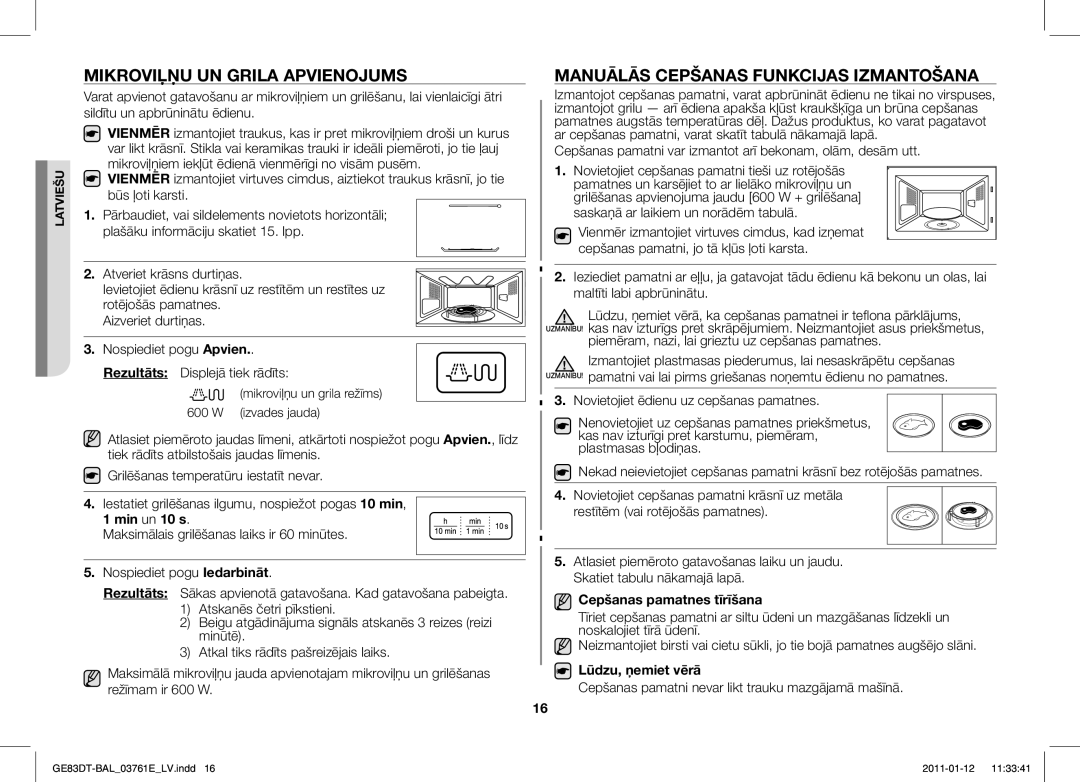 Samsung GE83DT/BAL Mikroviļņu UN Grila Apvienojums, Manuālās Cepšanas Funkcijas Izmantošana, Cepšanas pamatnes tīrīšana 