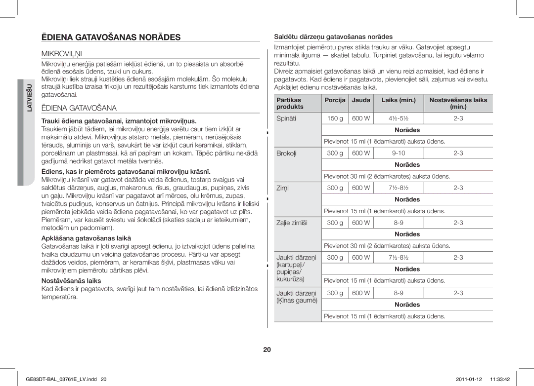 Samsung GE83DT/BAL manual Ēdiena Gatavošanas Norādes, Mikroviļņi, Spināti 