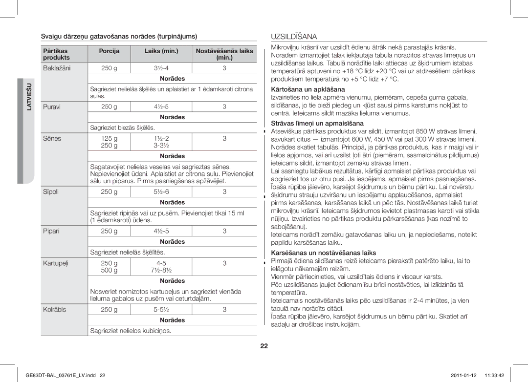 Samsung GE83DT/BAL manual Uzsildīšana 