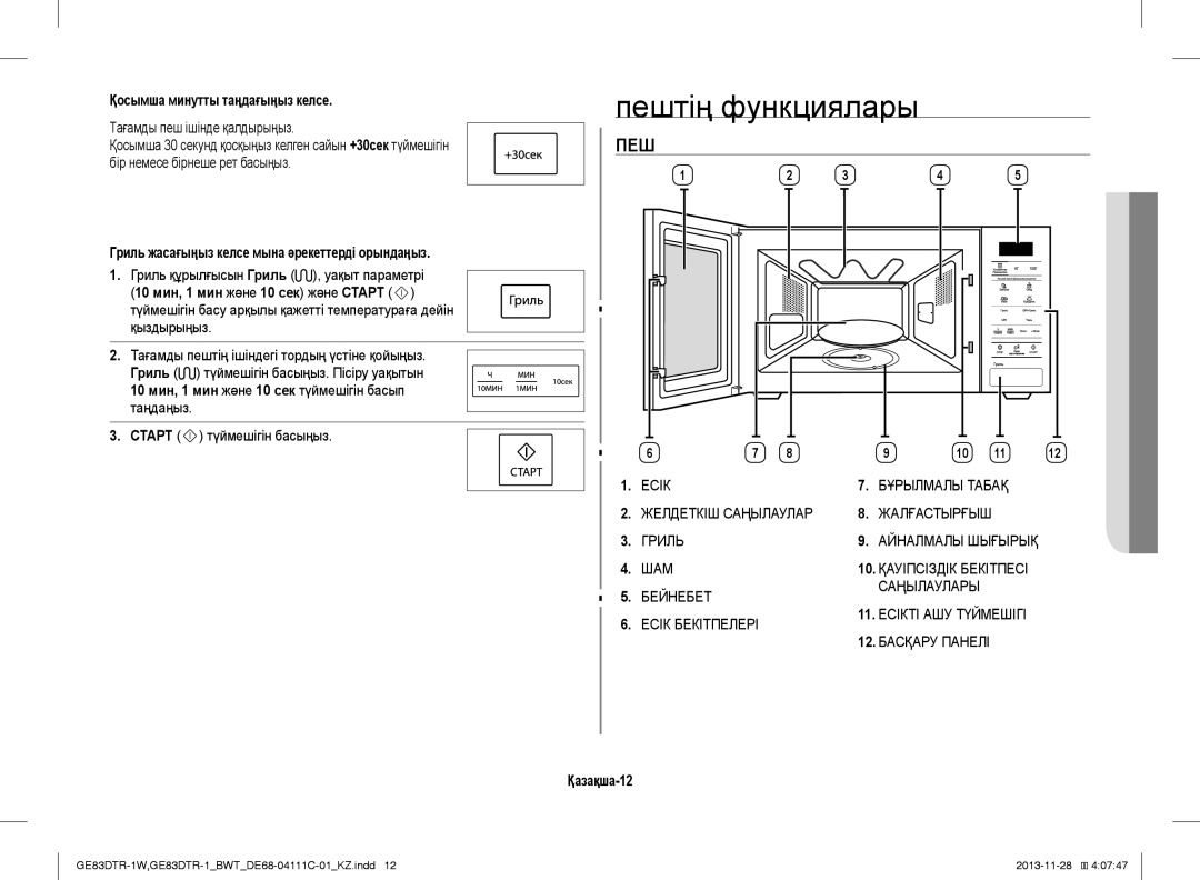 Samsung GE83DTR-1/BWT, GE83DTR-1W/BWT manual Пештің функциялары 