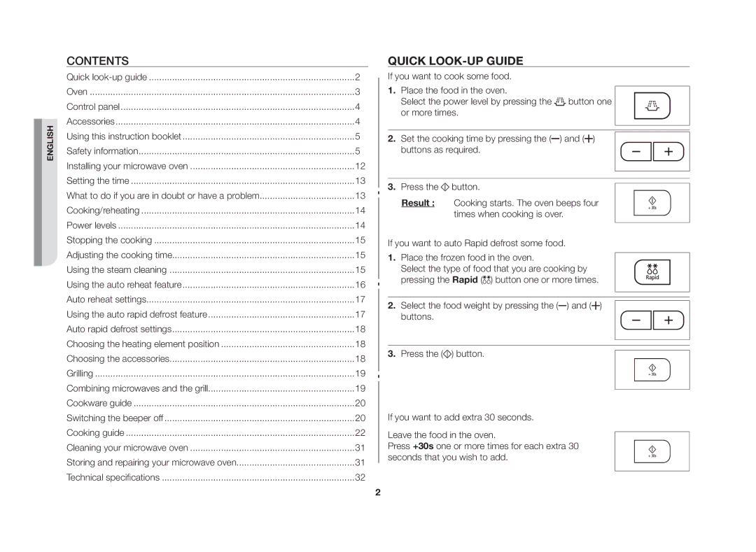 Samsung GE83G/GEN manual Contents, Quick look-up guide 