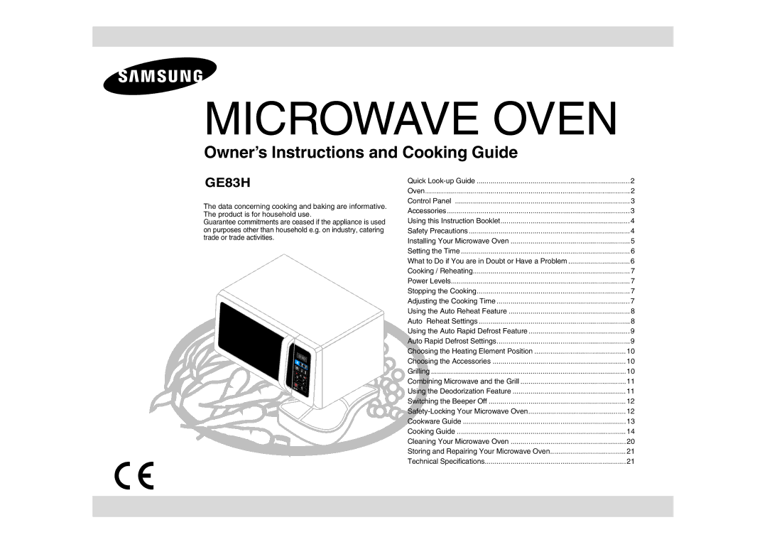 Samsung GE83H-S/XEH manual Microwave Oven 