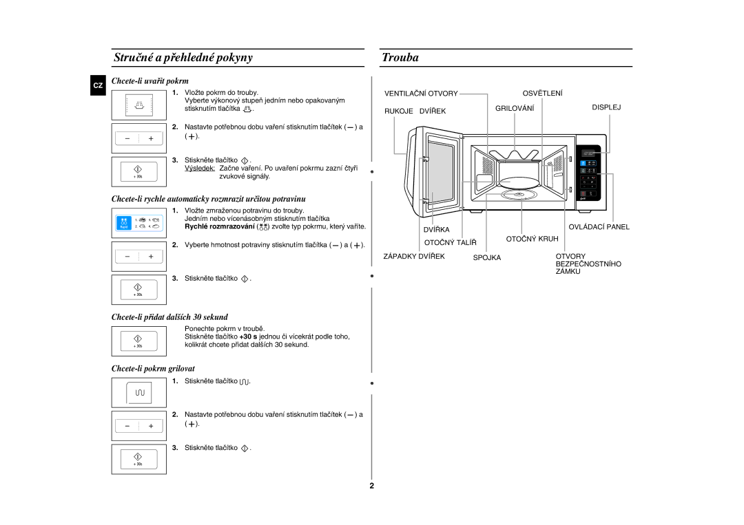 Samsung GE83H-S/XEH manual Stručné a přehledné pokyny, Trouba 