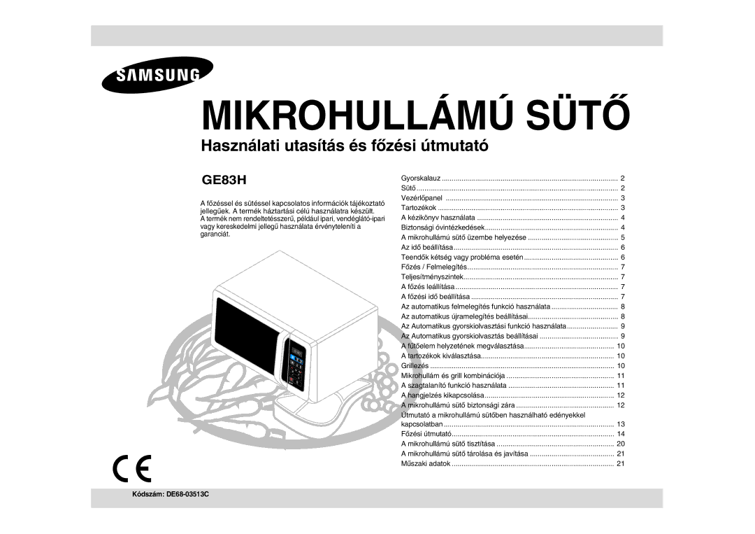 Samsung GE83H-S/XEH manual Mikrohullámú Sütő 