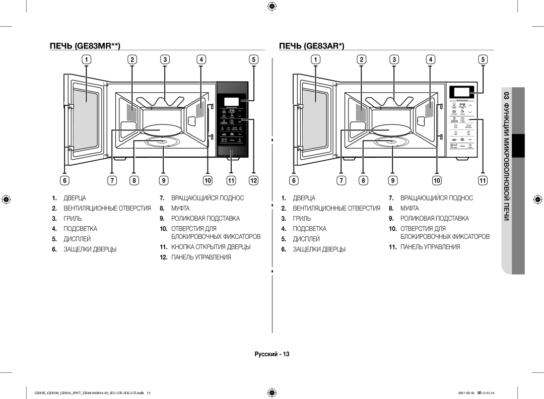 Samsung GE83EKRW-1/BW, GE83KRS-3/BW, GE83KRW-1/BW, GE83KRW-2/BW, GE83KRW-3X/BW, GE83KRS-1/BW manual Печь GE83MR Печь GE83AR 