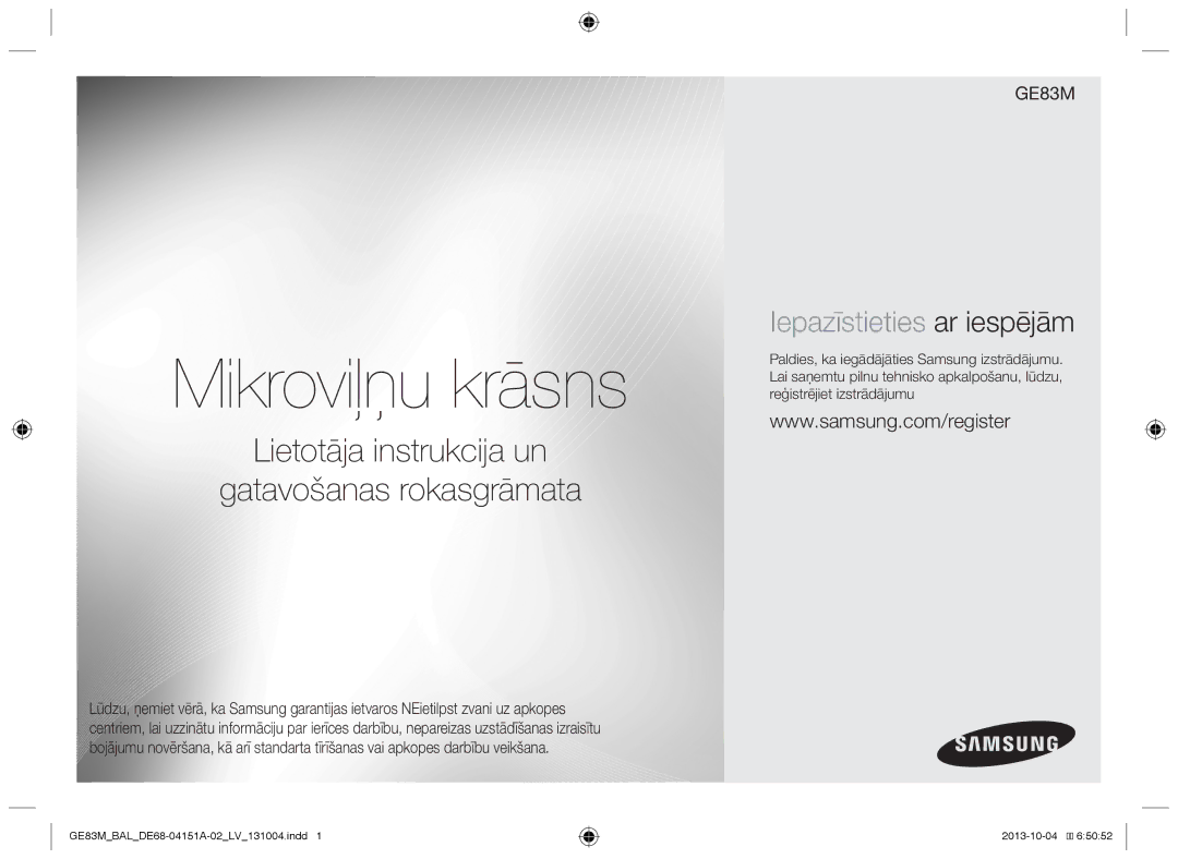 Samsung GE83M/BAL manual Mikroviļņu krāsns 