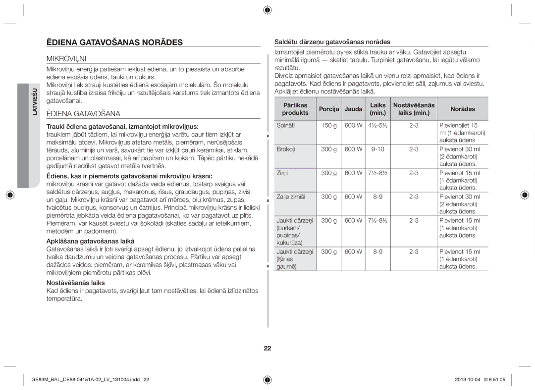 Samsung GE83M/BAL manual Ēdiena gatavošanas norādes, Mikroviļņi, Ēdiena Gatavošana 