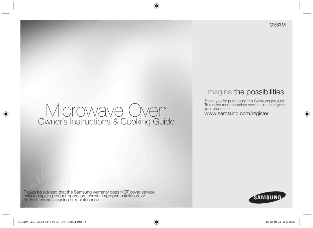 Samsung GE83M/BAL manual Microwave Oven 