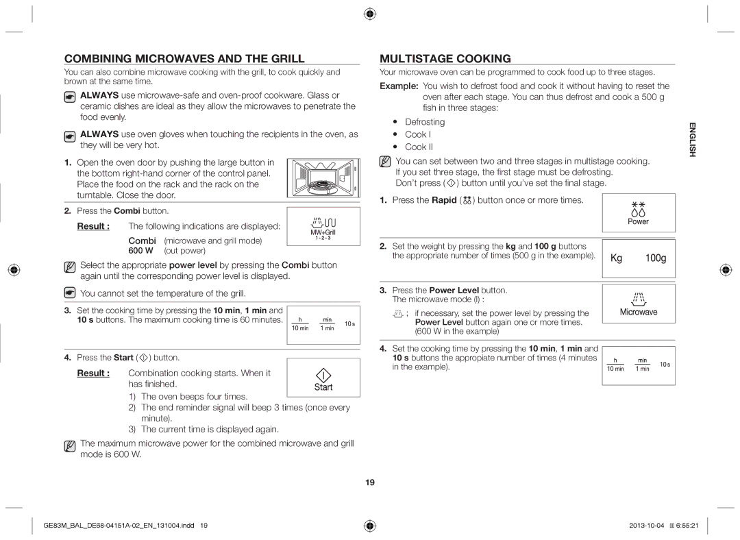 Samsung GE83M/BAL Combining microwaves and the grill, Multistage cooking, Result The following indications are displayed 