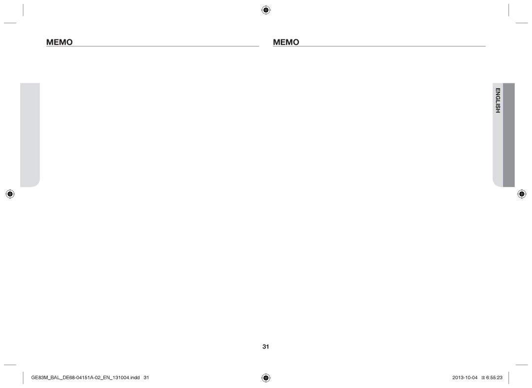 Samsung GE83M/BAL manual Memo 