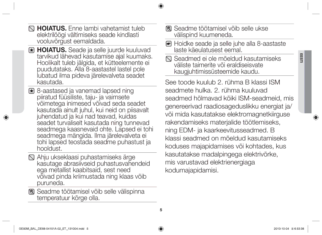 Samsung GE83M/BAL manual Eesti 