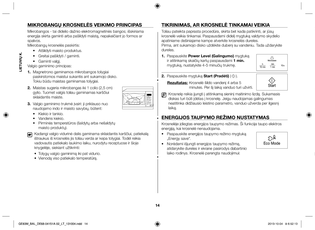 Samsung GE83M/BAL manual Mikrobangų krosnelės veikimo principas, Tikrinimas, ar krosnelė tinkamai veikia 