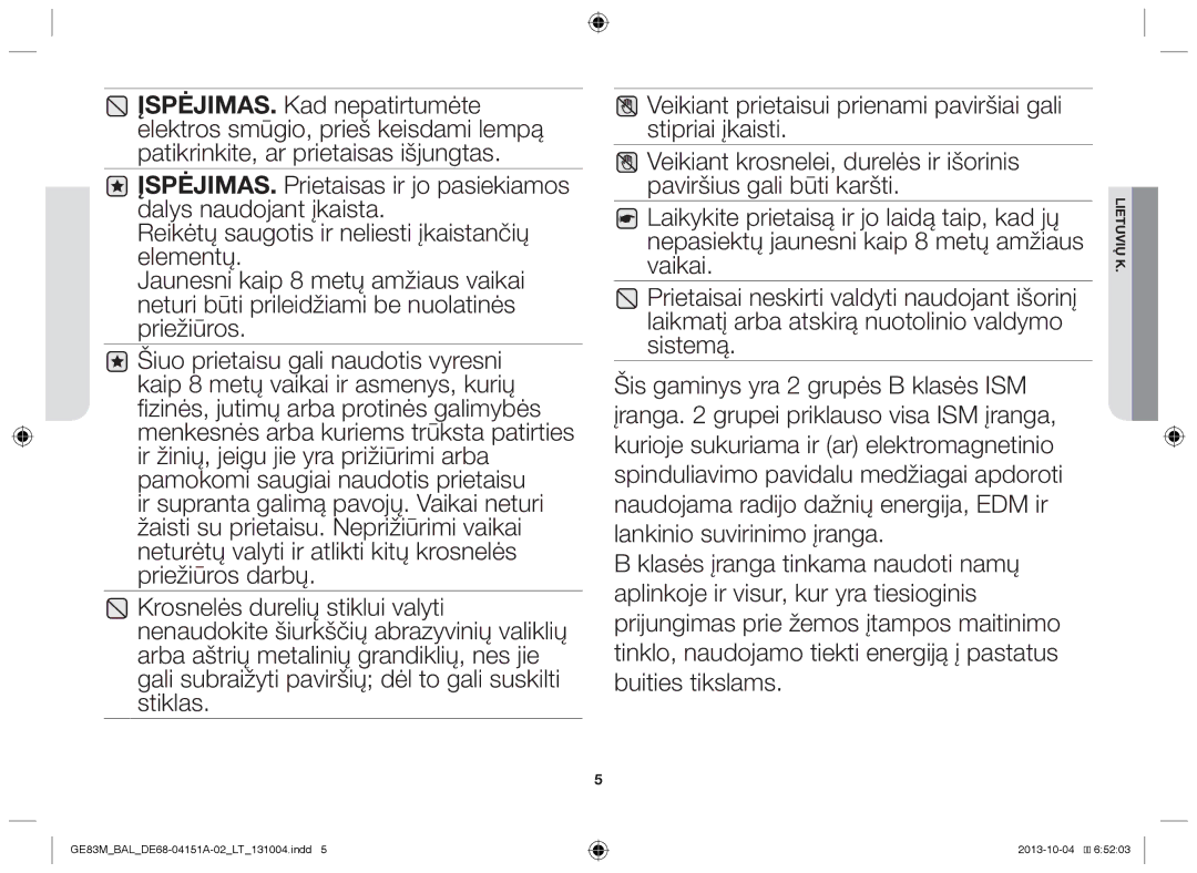 Samsung GE83M/BAL manual Lietuvių K 