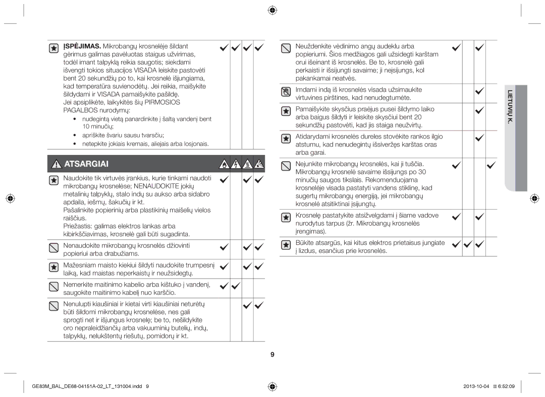 Samsung GE83M/BAL Jei apsiplikėte, laikykitės šių Pirmosios Pagalbos nurodymų, Virtuvines pirštines, kad nenudegtumėte 