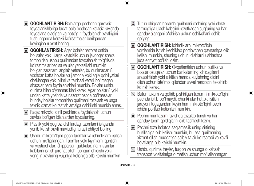 Samsung GE83MR/BWT manual Ozbek 