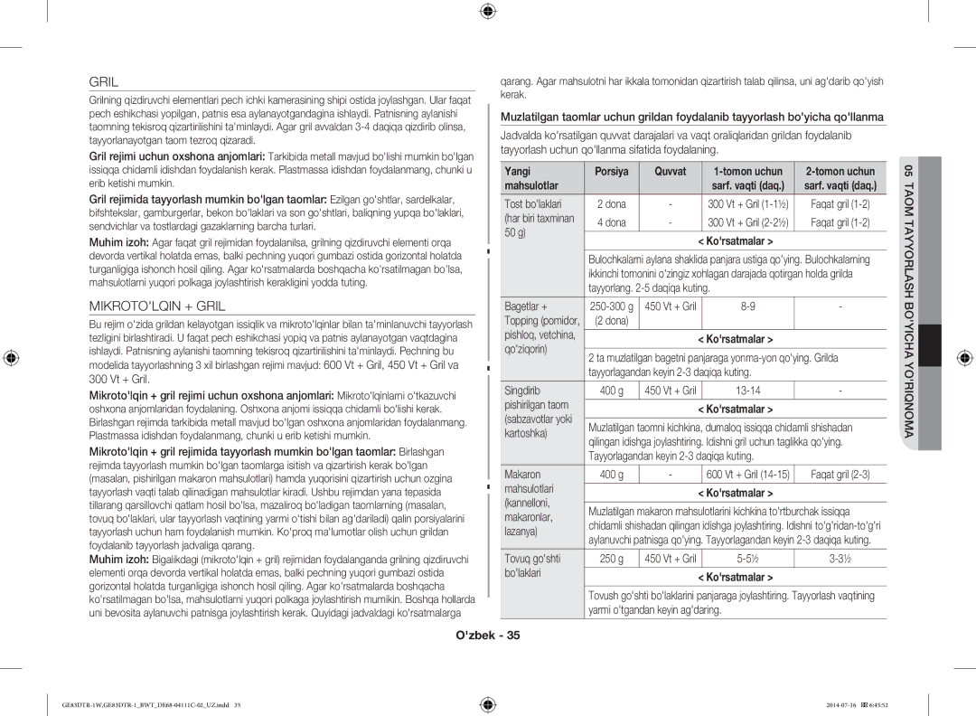 Samsung GE83MR/BWT manual Mikrotolqin + Gril, Yangi, Mahsulotlar 