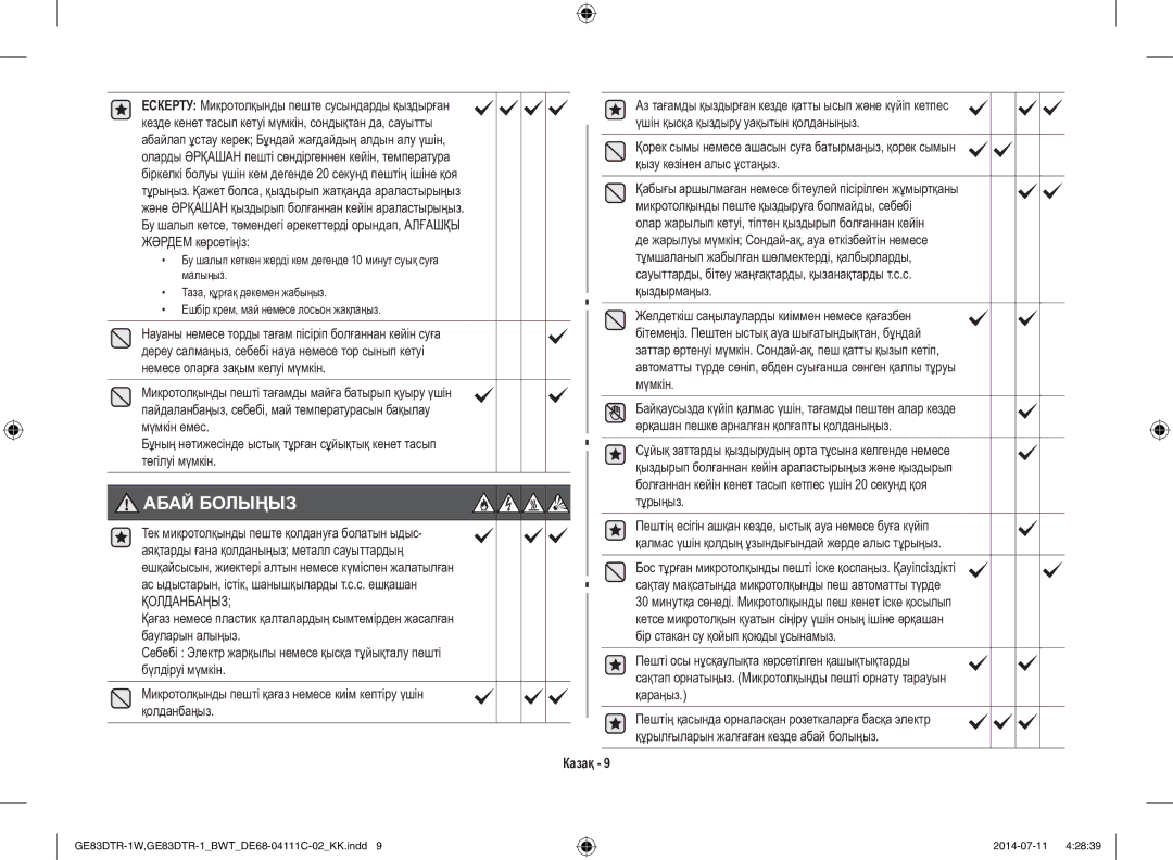 Samsung GE83MR/BWT manual Абай Болыңыз, Қолданбаңыз 