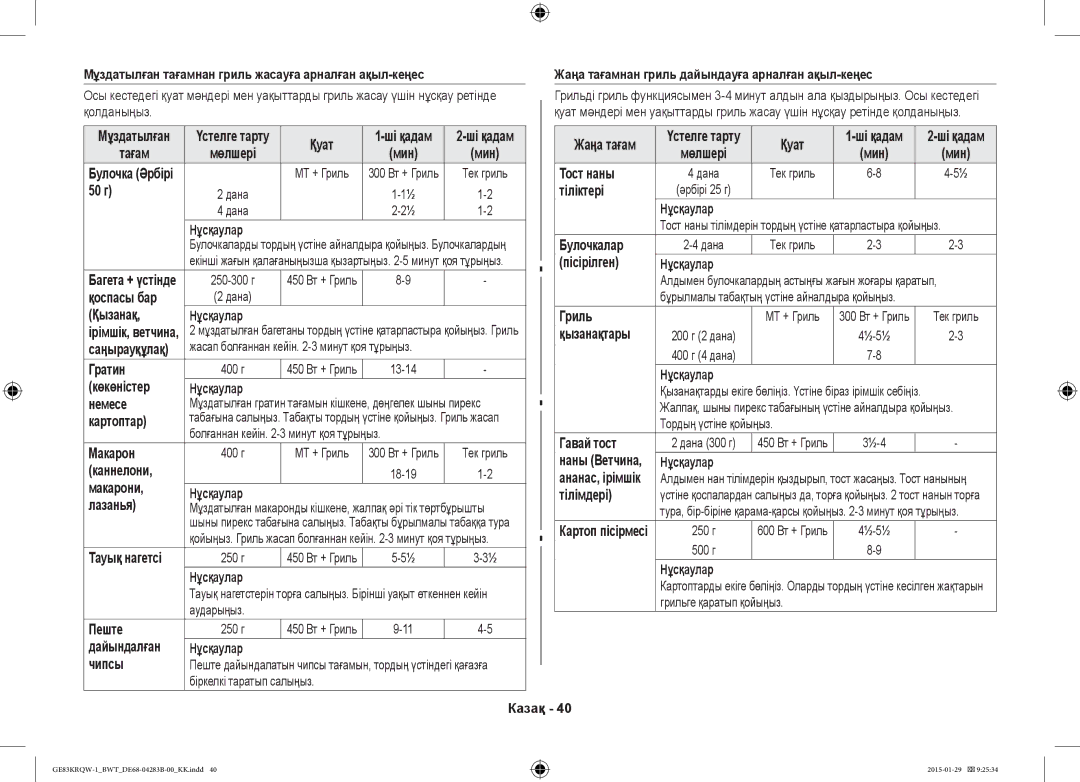 Samsung GE83DTRQW-1/BW Жаңа тағам, Тост наны, 50 г, Тіліктері, Булочкалар, Пісірілген Нұсқаулар, Қоспасы бар, Қызанақтары 