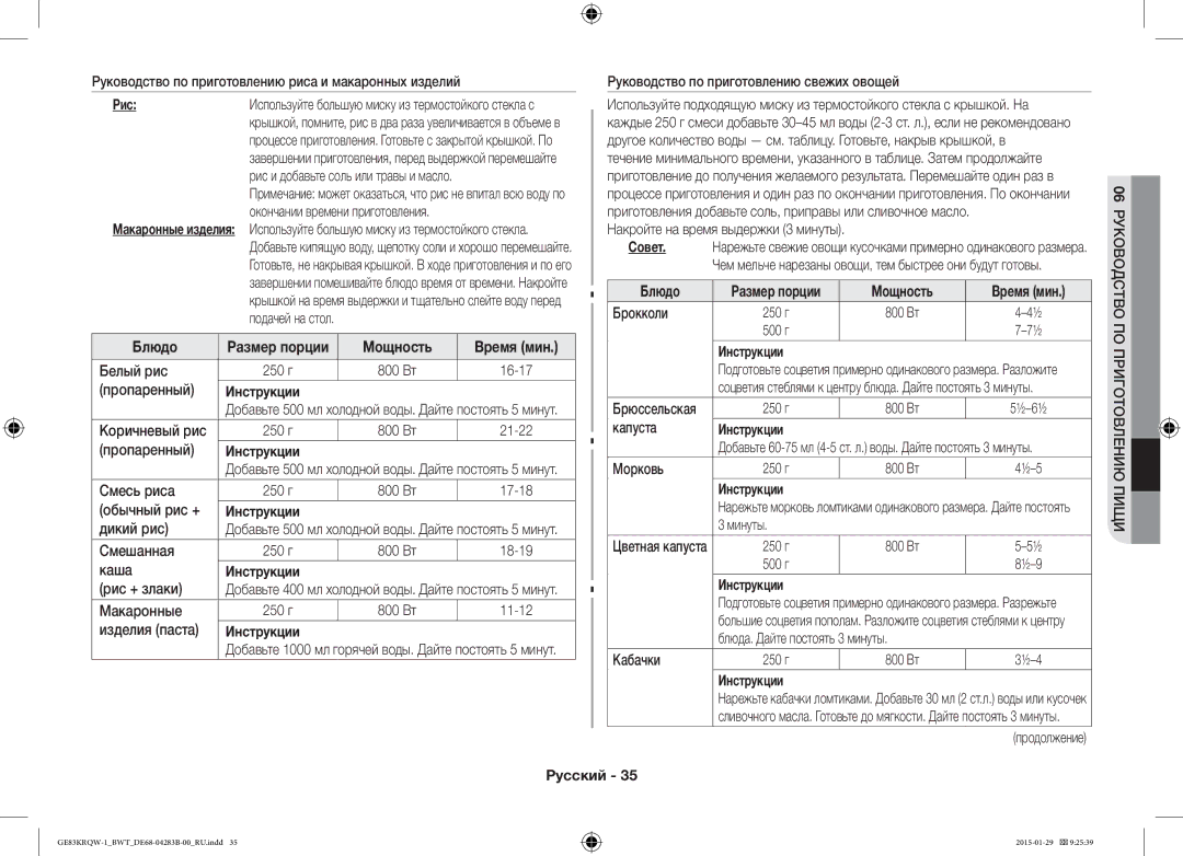 Samsung GE83MRTQS/BW, GE83MRQ/BW, GE83DTRQW-1/BW manual Рис, Мощность Время мин 