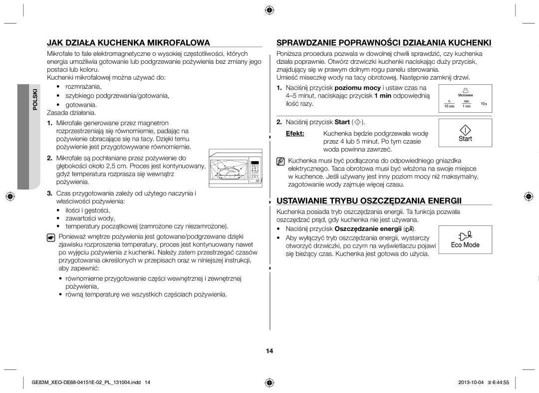 Samsung GE83M/XEO manual Jak działa kuchenka mikrofalowa, Sprawdzanie poprawności działania kuchenki 