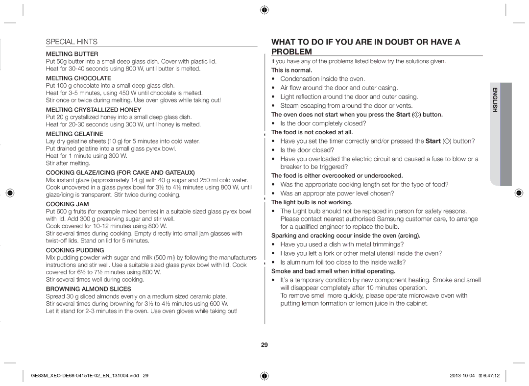 Samsung GE83M/XEO manual What to do if you are in doubt or have a problem, Special Hints 