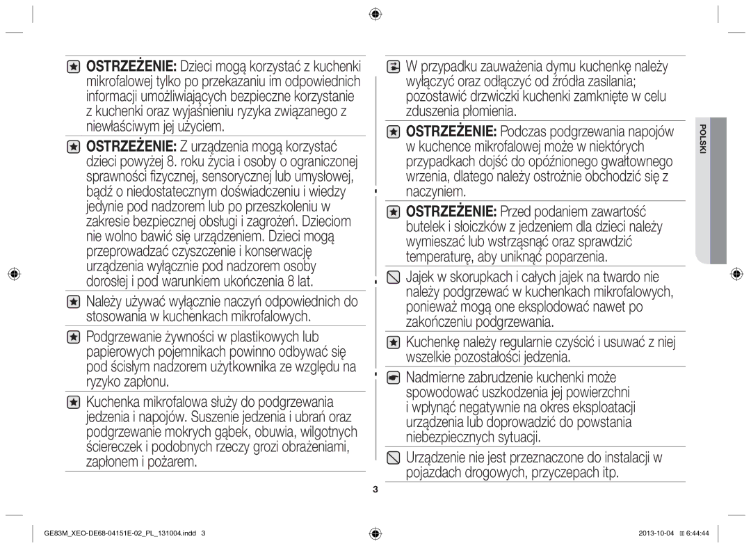 Samsung GE83M/XEO manual Polski 