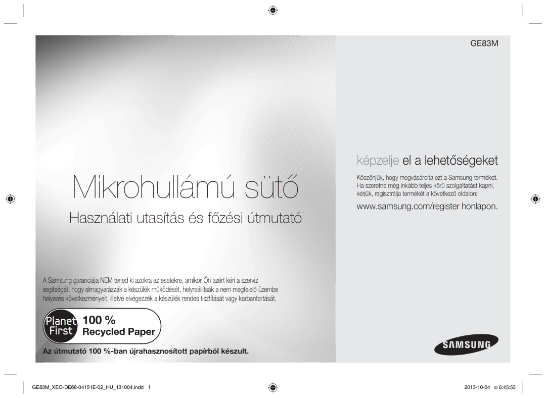 Samsung GE83M/XEO manual Mikrohullámú sütő 