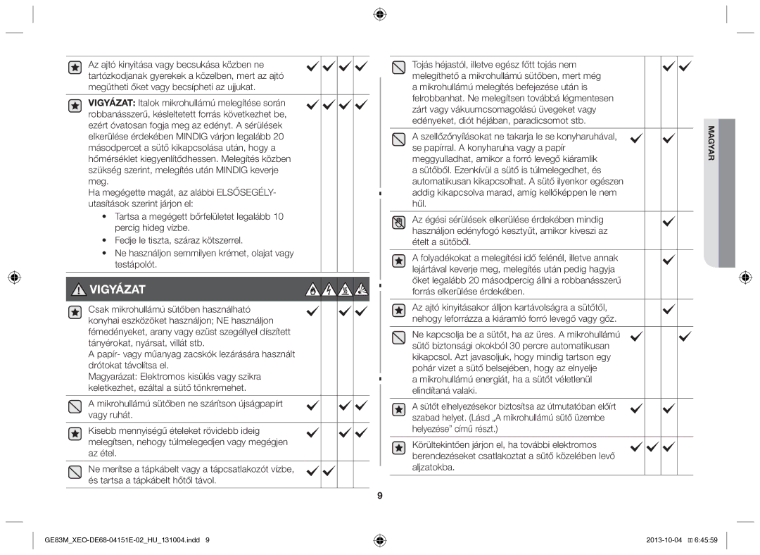 Samsung GE83M/XEO manual Vigyázat 