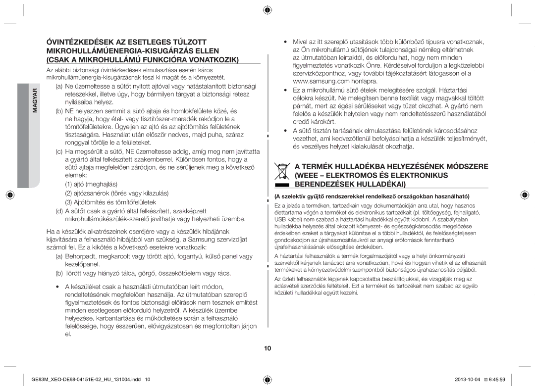 Samsung GE83M/XEO manual Magyar 