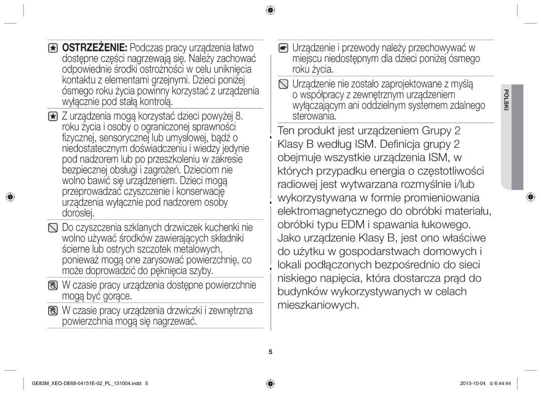 Samsung GE83M/XEO manual Polski 