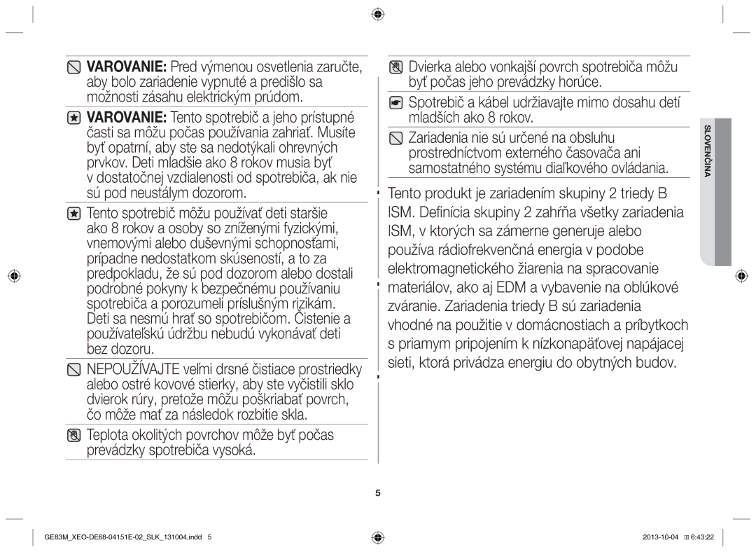 Samsung GE83M/XEO manual Slovenčina 